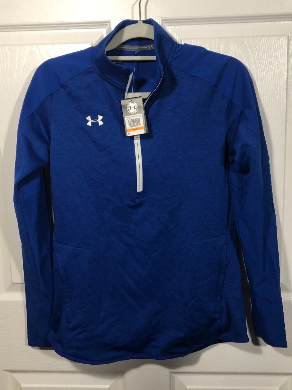 Under Armour women blue 1/4 zip polo shirt, Coldgear, size small, reflective mat